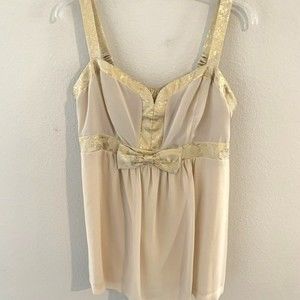 Johnny Martin Tunic Top Size 1 Small Gold Creme Sweetheart Neckline Sleeveless